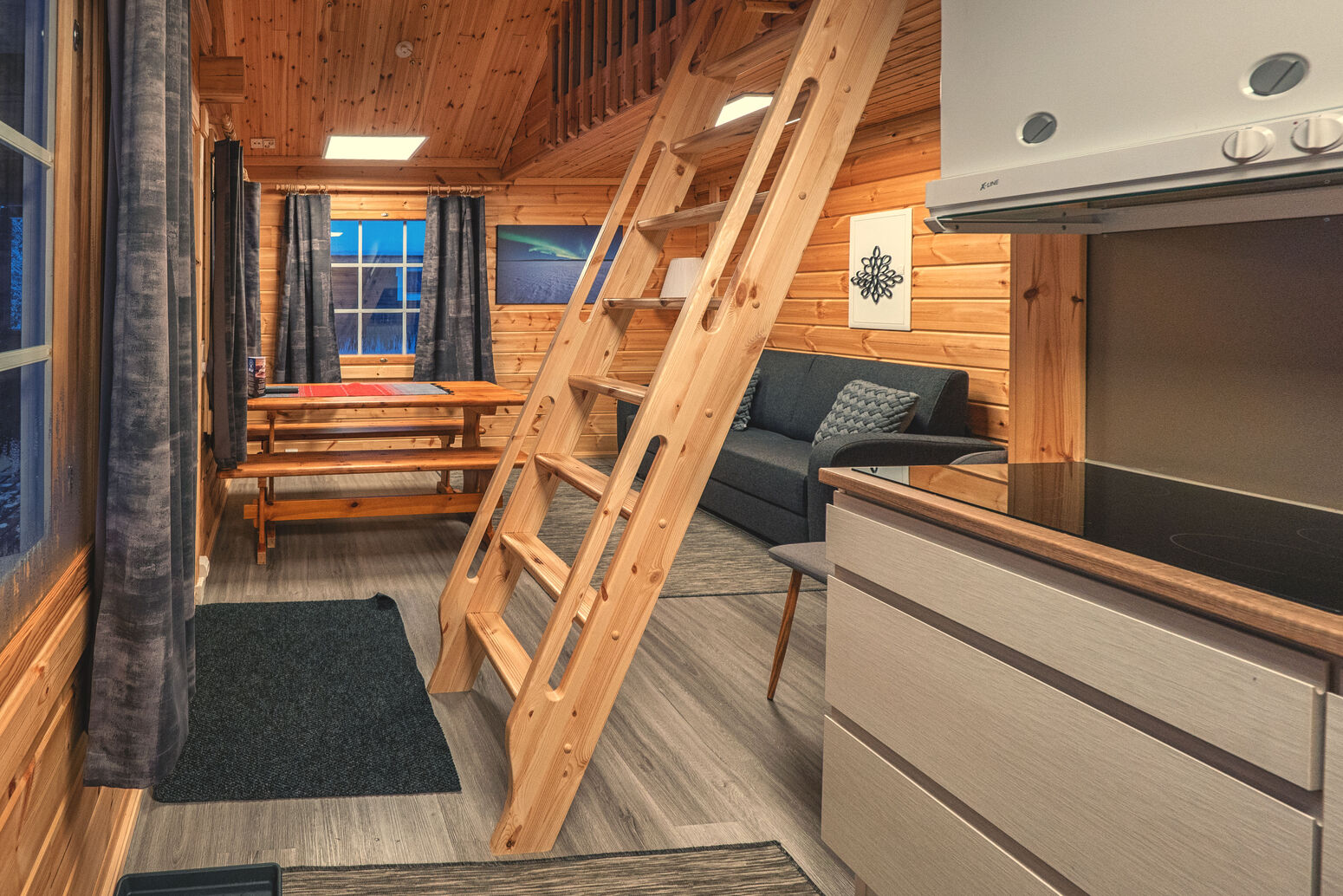 accommodation, harriniva, riverside cabins, winter 2019