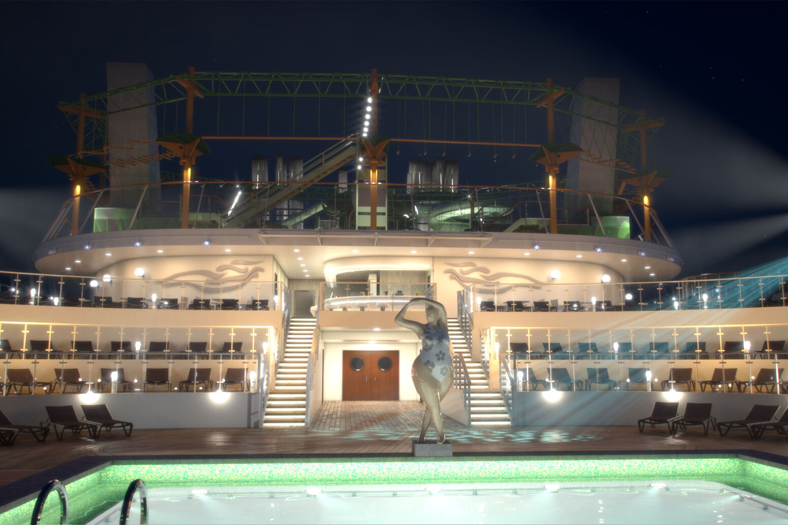 Fleet, Ship, MSC Virtuosa, Public areas, Rendering, Horizon Pool, Night, Light